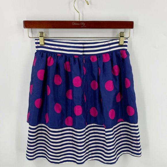 Britt Ryan Silk Mini Skirt 0 Blue Pink Polka Dot - Picture 3 of 5